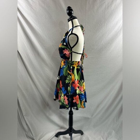 Floral Tropical Printed Halter Neck Tie Waist Dress - Picture 7 of 8